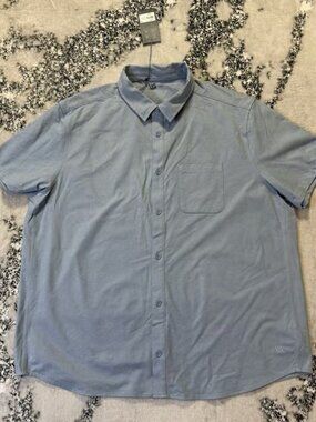 VRST Shirt Mens Size XXL Refined Knit Button Down Muted Denim Short Sleeve